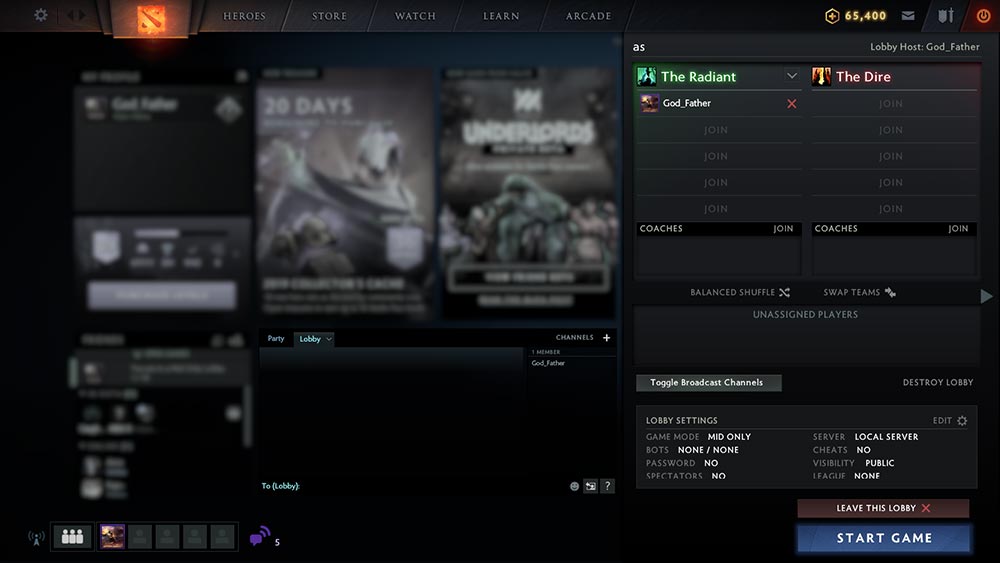 Custom Game Lobby in dota 2