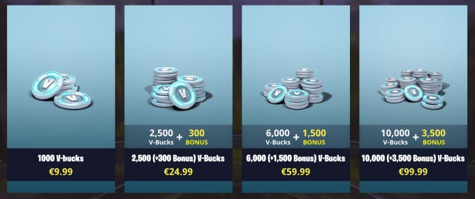 Fortnite Shop V-Bucket Price List