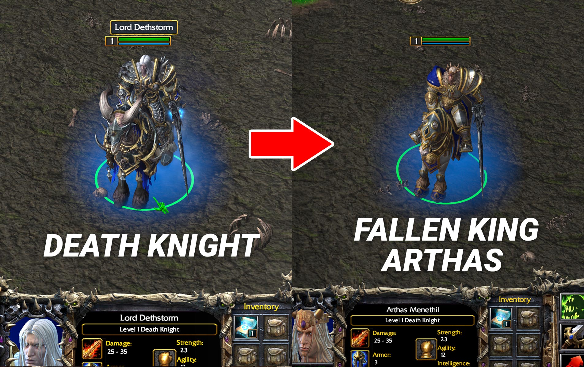 Warcraft 3 Deathknight vs Fallen King Arthas