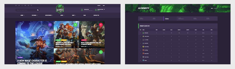 Sports and Esports Standings Theme